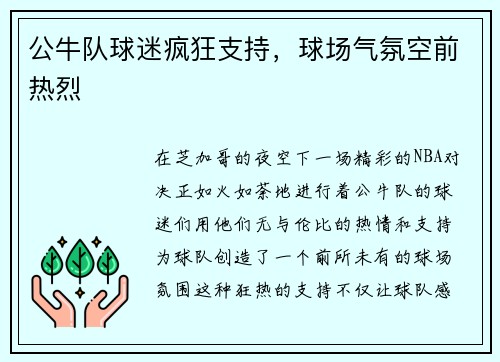 公牛队球迷疯狂支持，球场气氛空前热烈