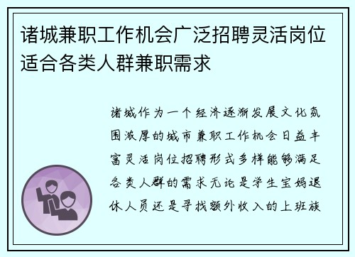 诸城兼职工作机会广泛招聘灵活岗位适合各类人群兼职需求